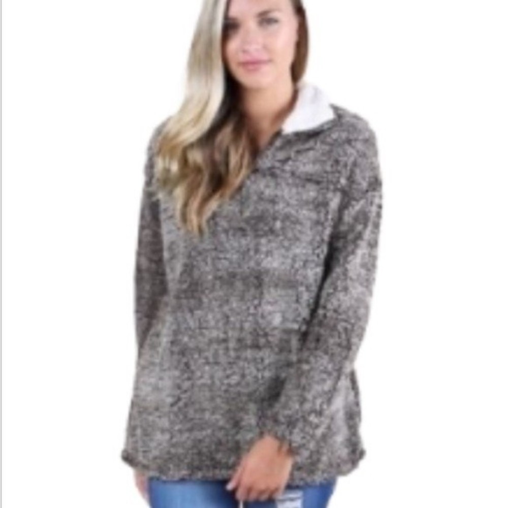 Altar'd State Wubby Sweater Gray Teddy Sherpa Quarter Zip pockets size S